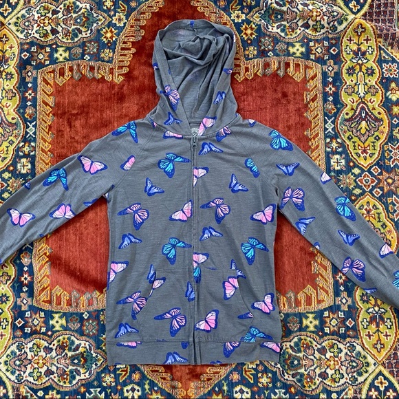SO Authentic American Heritage Grey Butterfly Light Sweatshirt Hoodie Front Zip - Picture 3 of 10